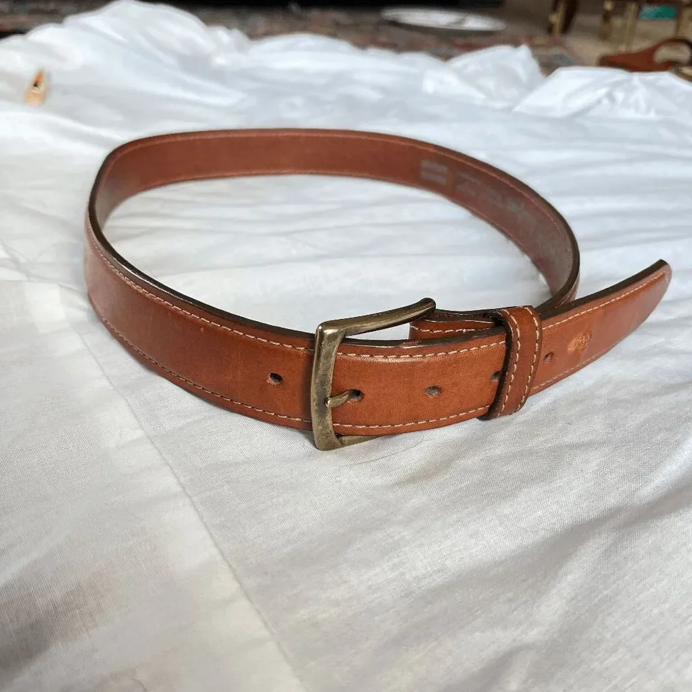 LL Bean Leather Belt Solid Brass Buckle USA Made Brown Casual Heritage 34
